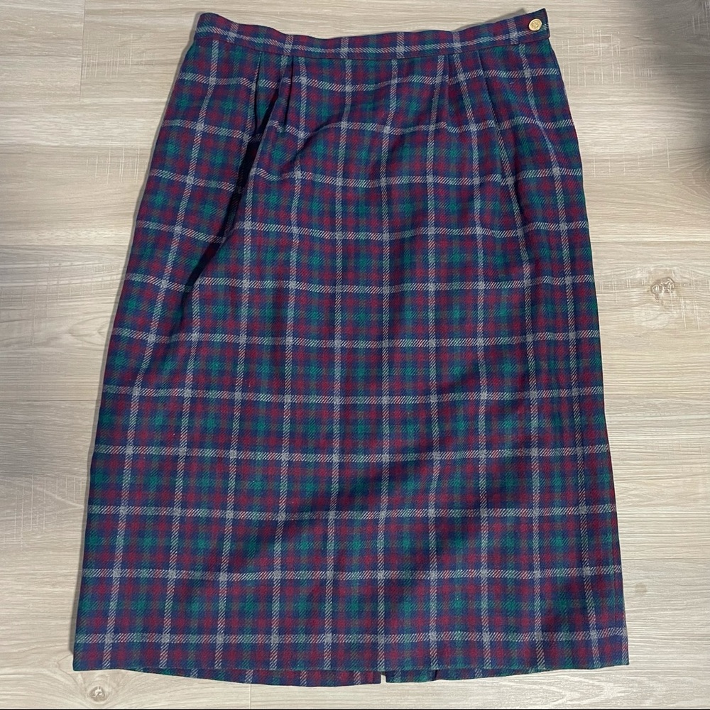 Vintage Haberdashery Plaid Wool Button Midi Skirt